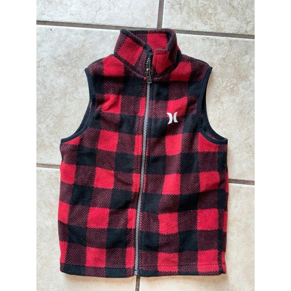 Boys Red & Black Checkered Hurley Vest Size 7